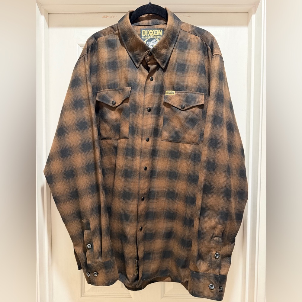 DIXXON "The CHACHI" Brown and Black Checkered Snap Button Flannel Shirt Mens XL